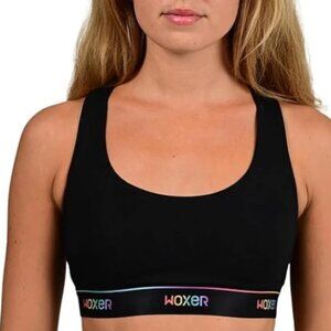 Woxer the Boss Bralette in Black Rainbow Logo, M